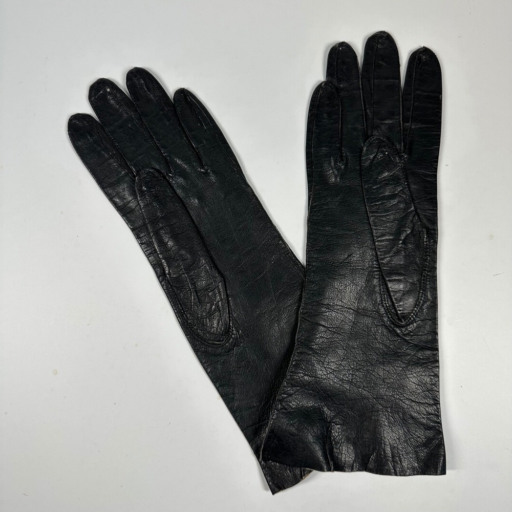 Vintage Black Leather Gloves Aris Kasanova Elegant‎ Formal Party USA Size 6 1/2 - Picture 2 of 7